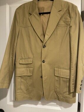 J. Peterman Jacket Mens 40 Beige Field Coat Safari Hunting Elbow Shouldr Quilted